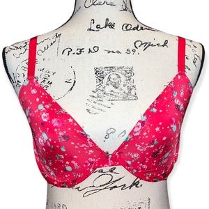 VICTORIA’S SECRET Red Floral Print Unlined Demi Bra Size 34DDD / 34F